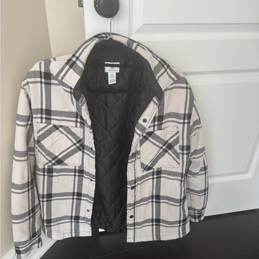 H&M Black and Cream Checkered Shirt Jacket